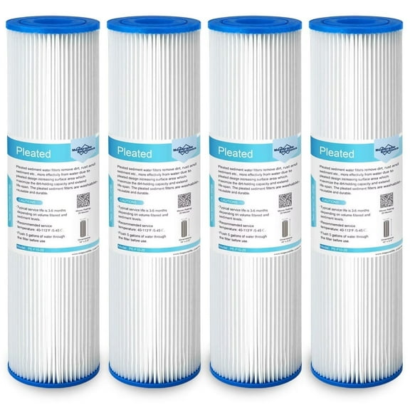 Membrane Solutions 20 Micron 10"x2.5" Pleated Polyester Sediment Water Filter, Replacement Cartridge Universal Whole House Pre-Filter Compatible with W50PE, WFPFC3002, SPC-25-1050, FM-50-975 - 4 Pack