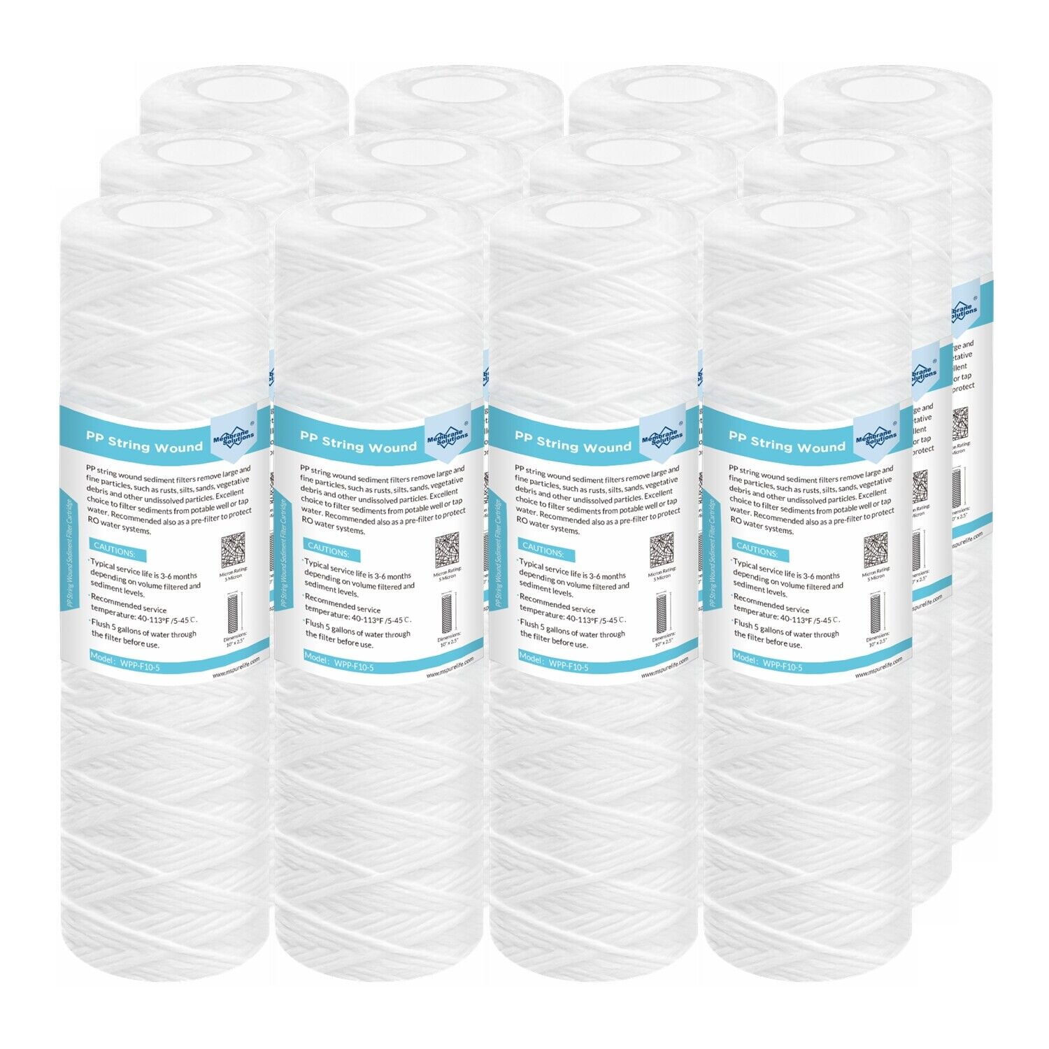"Membrane Solutions 20 Micron 10""x2.5"" String Wound Water Filter ...