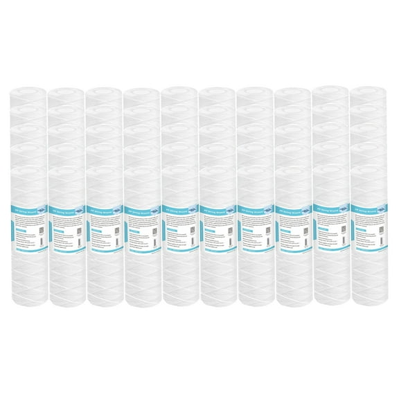 Membrane Solutions 20 Micron 10"x2.5" String Wound Whole House Water Filter Replacement Cartridge Universal Sediment Filters for Well Water - 50 Pack