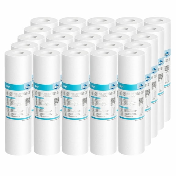 Membrane Solutions 20 Micron Sediment Water Filter Replacement PP Polypropylene Cartridge 10"x 2.5" for Whole House RO Water Filtration, 25 Pack