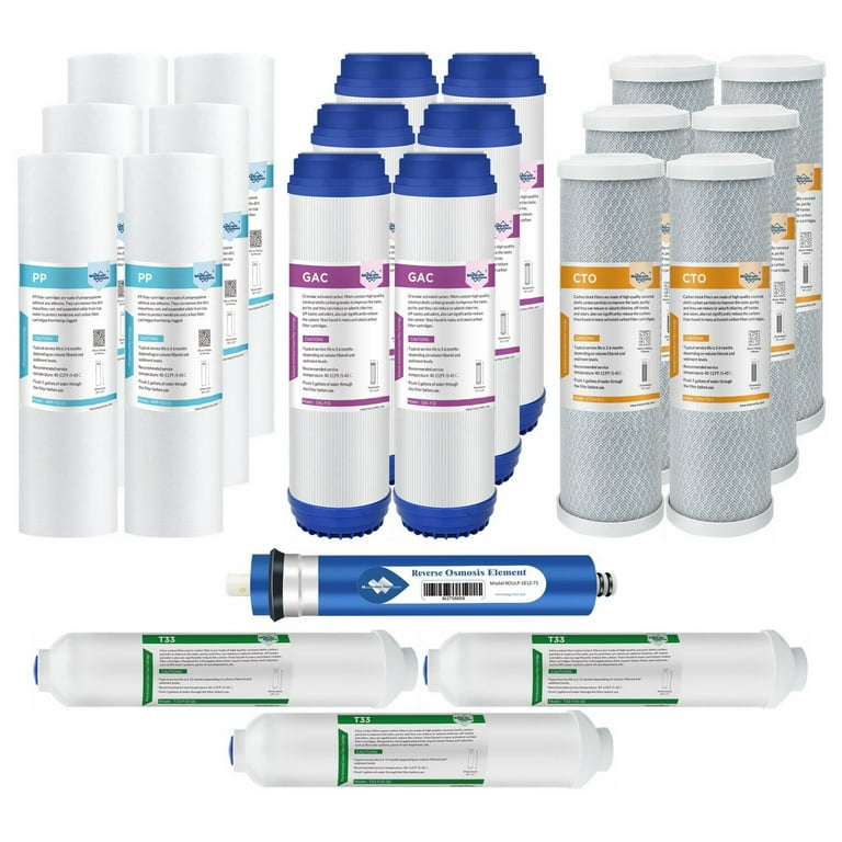 5-Stage Reverse Osmosis 3-Year Replacement Water Filter Pack Set with 100 GPD RO Membrane Cartridge, 10 in. x 2.5 in. 5-Stage Reverse Osmosis 3-Year Replacement Water Filter Pack Set with 100 GPD RO Membrane Cartridge, 10 in. x 2.5 in.
