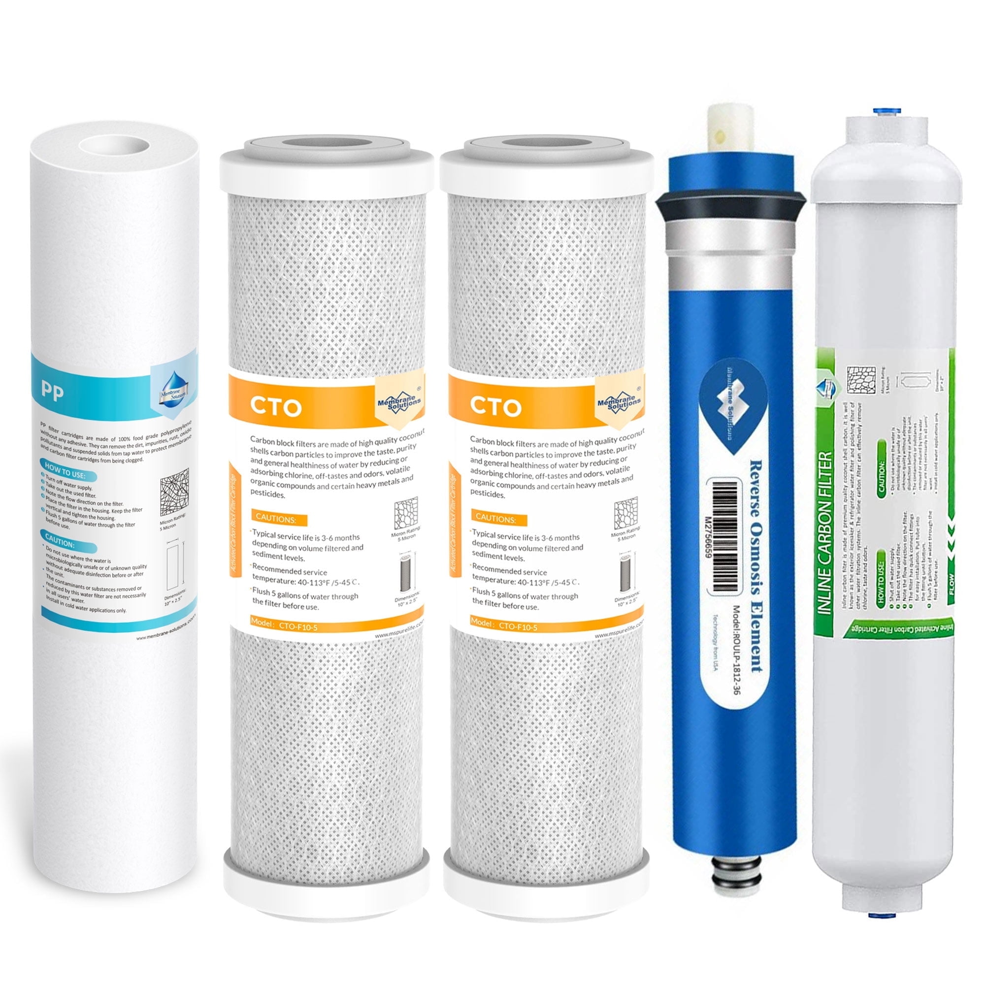 Membrane Solutions 36 GPD Complete Replacement Filter Set For Under Sink APEC 5/6/7 Stage Reverse Osmosis System