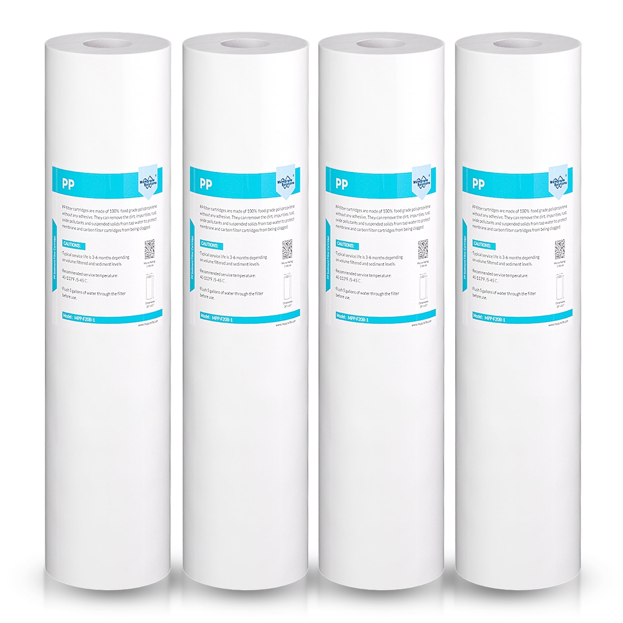 Membrane Solutions 5 Micron 4.5" x 20" Whole House Sediment Home Water Filter Cartridge Replacement for Any 20-inch Water Filter Unit, 4 Pack