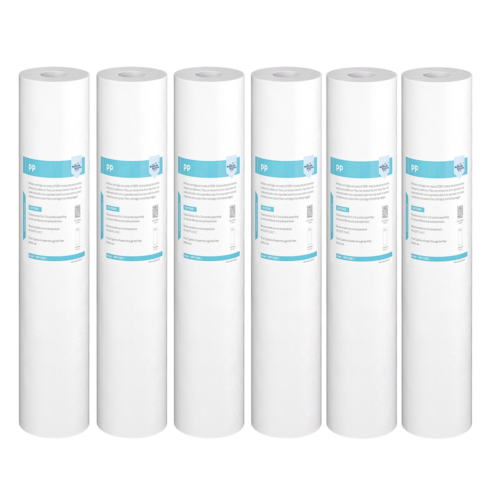 Membrane Solutions 5 Micron Sediment Water Filter Replacement Polypropylene Cartridge 20" x 2.5" for Whole House Filter System - 6 Pack