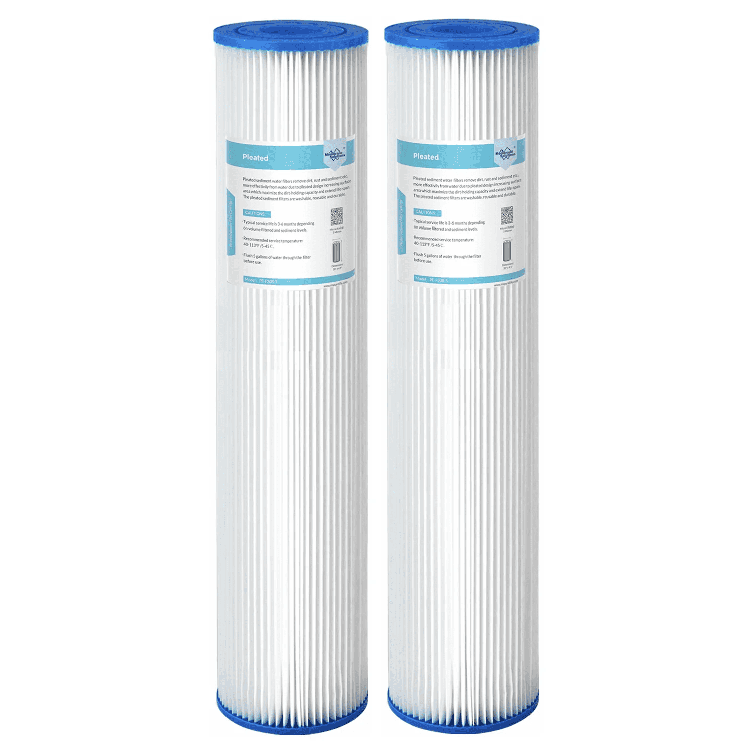 US Water Systems 20 Micron Pleated Whole House Water Filter Cartridge - 4.5x20 Inch Sediment Filter - Pack Of 4, Made In USA