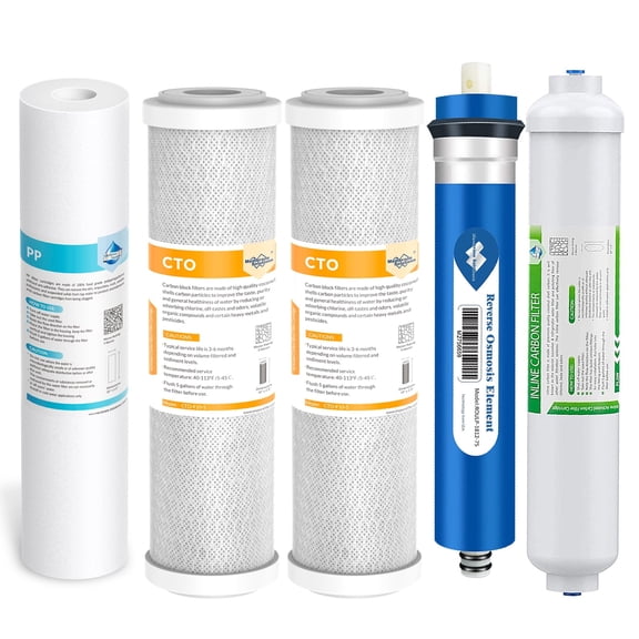 Membrane Solutions 75 GPD Complete Replacement Filter Set For Under Sink APEC 5/6/7 Stage Reverse Osmosis System