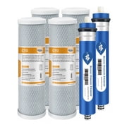 Membrane Solutions Combo Pack Water Filter Replacement Cartridge Compatible GE RO Set GXRM10RBL GXRM10G Reverse Osmosis Systems, 4x Carbon Filters, 2x 50GPD RO Membrane Filter
