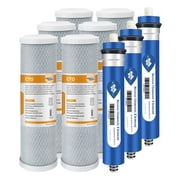Membrane Solutions Combo Pack Water Filter Replacement Cartridge Compatible GE RO Set GXRM10RBL GXRM10G Reverse Osmosis Systems, 6x Carbon Filters, 3x 75GPD RO Membrane Filter