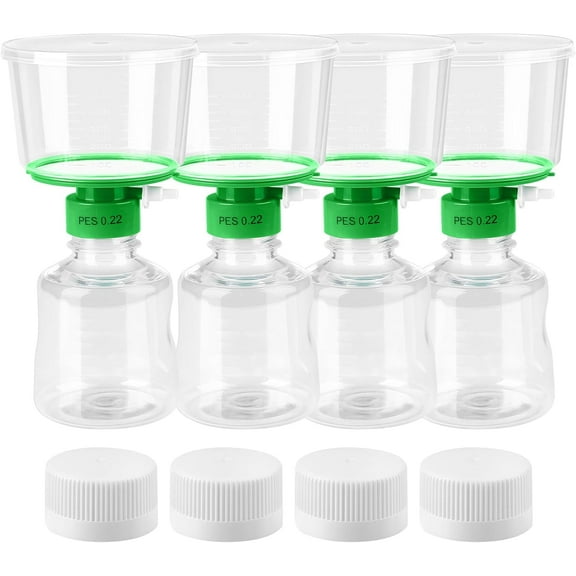 Membrane Solutions Sterile 500mL Disposable Vacuum Filter Units, Filtration 0.22um Pore Size, 90mm Membrane Diameter PES Membrane Individually Packed, 4Pcs