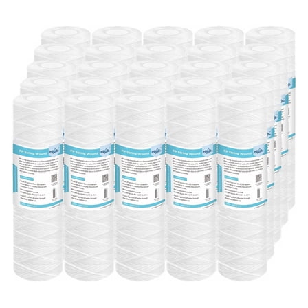 Membrane Solutions String Wound Whole House Water Filter Replacement Cartridge Universal Filter Reduces Sediment, Dirt, Rust and Particles, 10 Micron, 25 Pack