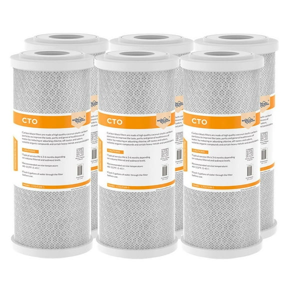 Membrane Solutions Whole House Water Filters Replacement, Activated Carbon Block Cartridge Coconut CTO Filter, Fits DB10P, GE GXWH40L, GXWH35F, BB10, FXHTC, FC15B, 6 Pack
