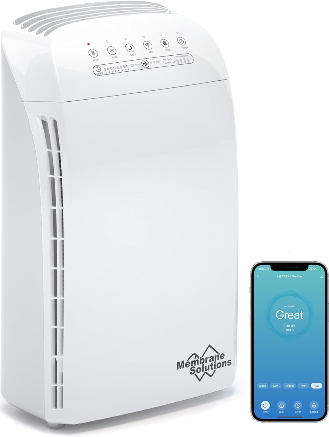 Membrane Solutions WiFi Air Purifier for Allergies and Asthma with H13 True HEPA Filter Air Cleaner for Home Large Room MSA3S White Shop Black Friday Deals for 2024 Walmart
