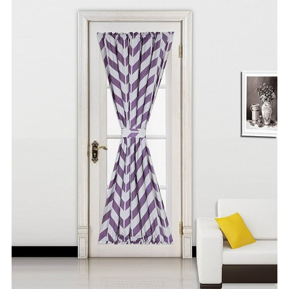 (Meme)1Pc Purple Chevron Printed Mix Color French Door Foam Backing Insulated Thermal Blackout Rod Pocket Curtain Panel With Tieback 55"W X 72"L