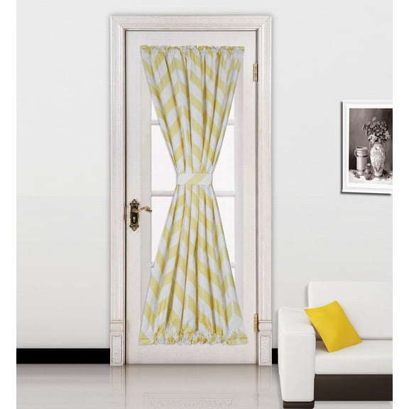 (Meme)1Pc Yellow Chevron Printed Mix Color French Door Foam Backing Insulated Thermal Blackout Rod Pocket Curtain Panel With Tieback 55"W X 72"L