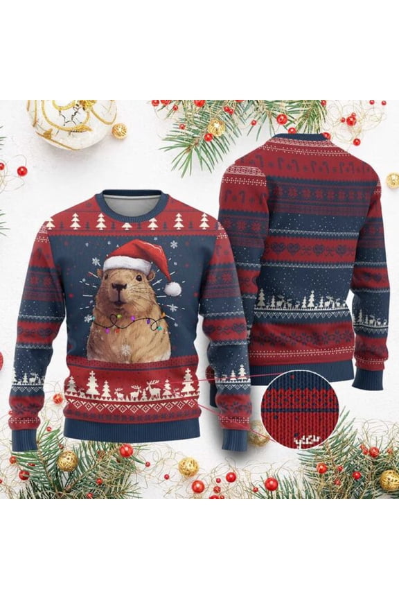 Meme Capybara Christmas Ugly Sweater