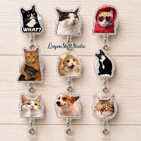 Meme Cat Badge Reel, Acrylic Custom Shape, Funny Cat Lover Gift, Sarcastic Office Decor