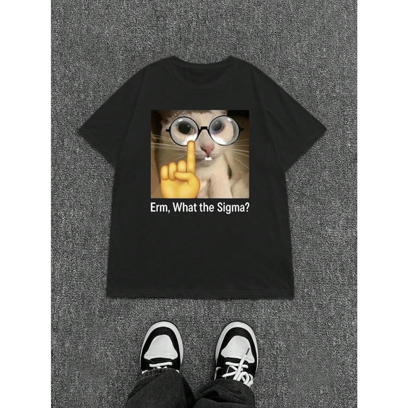 Meme Cat Graphic Tee T Shirt Top Comfortable Internet Culture Short Sleeve Crew Neck Black S-5XL