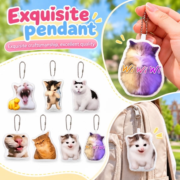 Meme Cat Sound Keychain with Speaker - Grumpy Cat Plush Charm for Bags ...