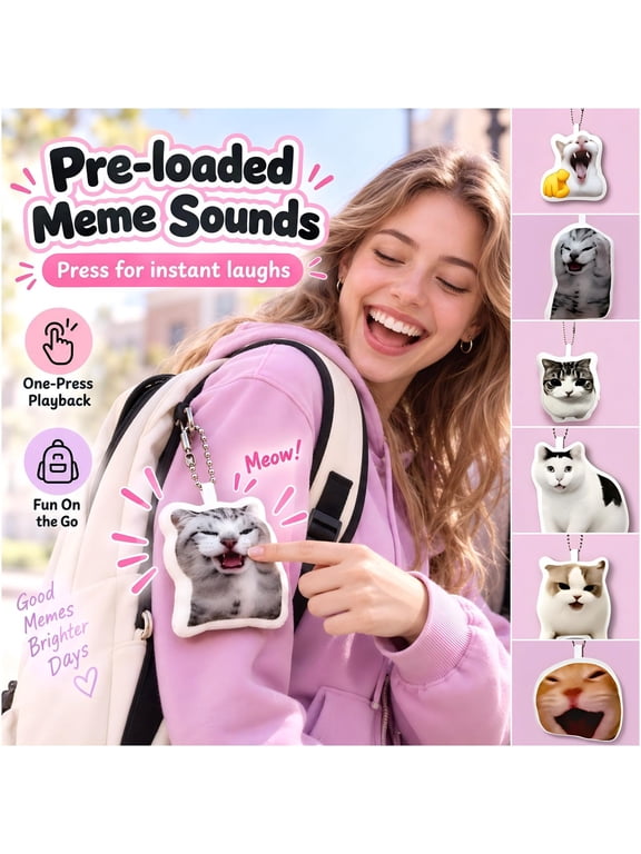 Meme Cat Sound Keychain with Speaker, Recordable Voice Keychain for Backpacks and Keys, Random Cat Style, 1 Piece