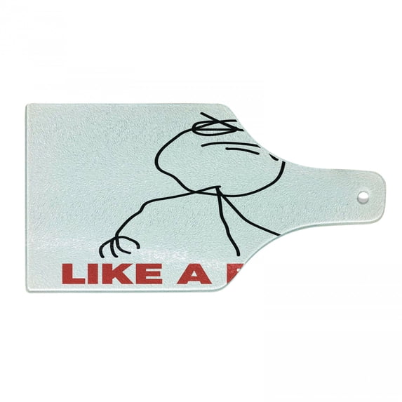 Meme Cutting Board, Funny Simple Stickman with Cool Expression and Like a Boss Typography, Decorative Tempered Glass Cutting and Serving Board, in 3 Sizes, by Ambesonne