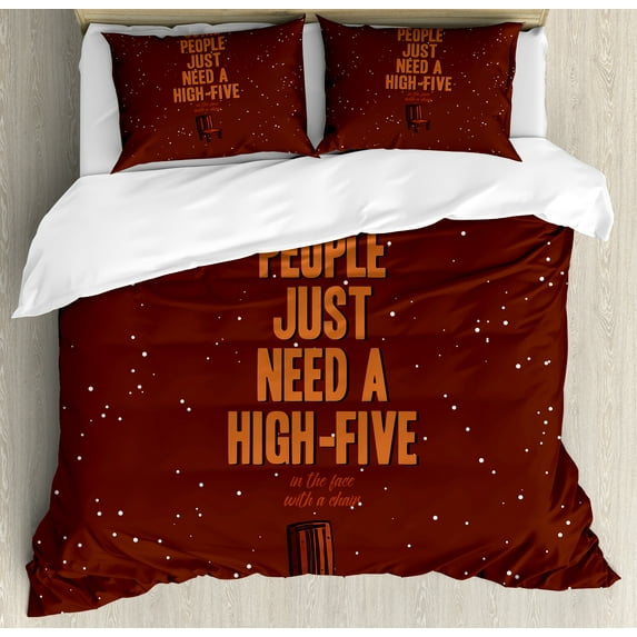 Meme Duvet Cover Set, Funny Words Image Some People Just Need a High 5 in the Face with Chair, Decorative 3 Piece Bedding Set with 2 Pillow Shams, Calking Size, Redbrown Burnt Orange, by Ambesonne