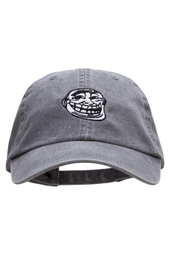 Meme Face Embroidered Pigment Dyed Wash Caps - Grey OSFM