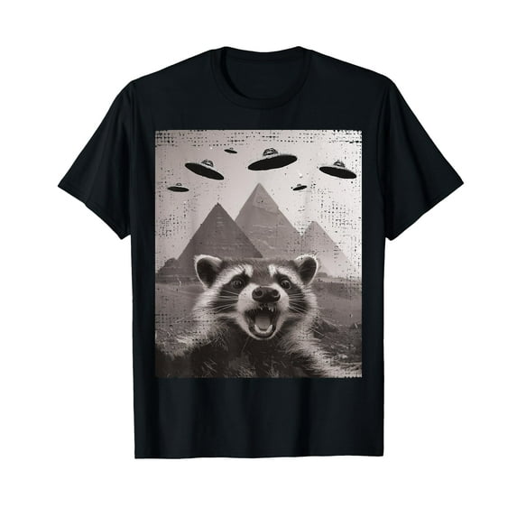 Meme Funny Racoon Selfie with UFOs T-Shirt for Men Women Cotton Top Tee
