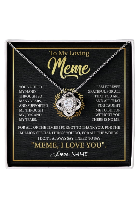 Meme Grateful Thank You Necklace, White Love Knot Necklace