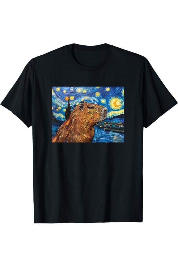 Meme Lover Starry Night Capybara T-Shirt, Unisex T-Shirt