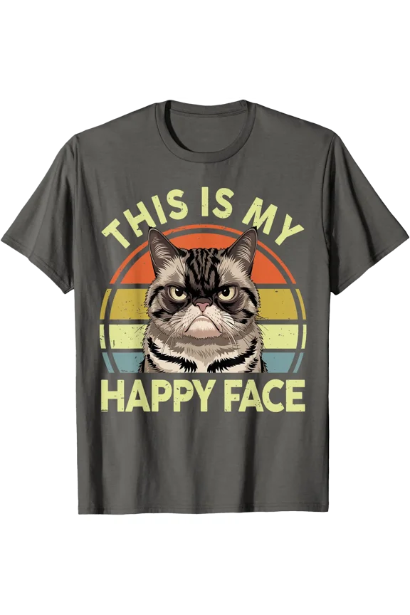 Meme Mama Daddy This Is My Happy Face Grumpy Black Cat T-Shirt, Unisex T-Shirt