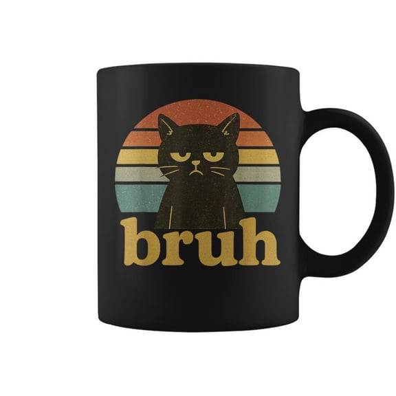 Meme Saying Bruh Retro Cat Coffee Mugs