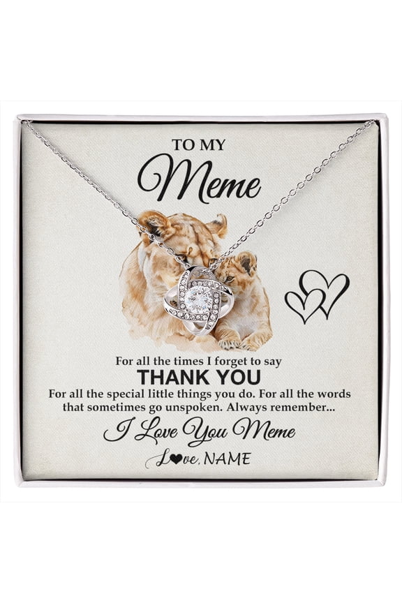 Meme Thank You Lion Necklace, White Love Knot Necklace