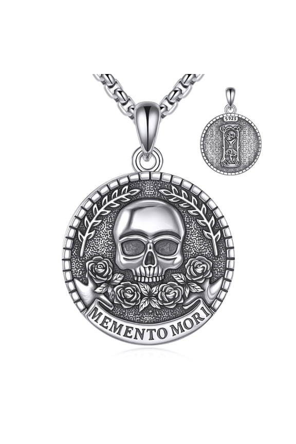Memento Mori Necklace for Women 925 Sterling Silver Gothic Skeleton Pendant Necklaces Halloween Goth Skull Jewelry Gifts