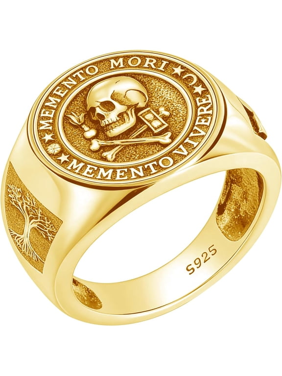 Memento Mori Ring 925 Sterling Silver Gothic Skull Signet Rings Tree of Life for Men Stoic Jewelry Memento Vivere Gifts