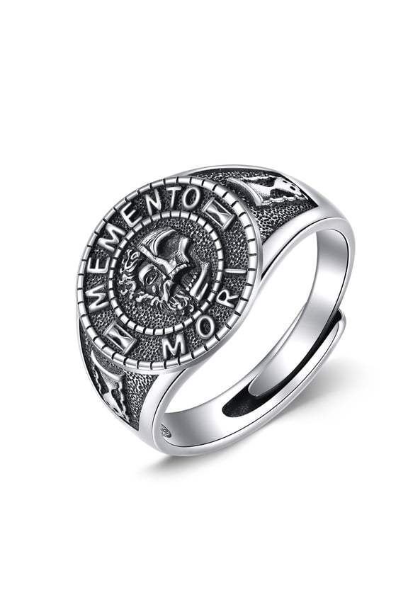 Memento Mori Ring S925 Sterling Silver Momento Mori Open Adjustable Signet Ring Stoic Skull Jewelry Gifts for Men Women