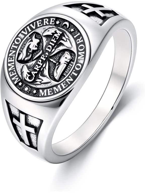 Memento Mori Signet Rings 925 Sterling Silver Gothic Skull Ring Stoic Momento Mori Jewelry Gifts for Men Women