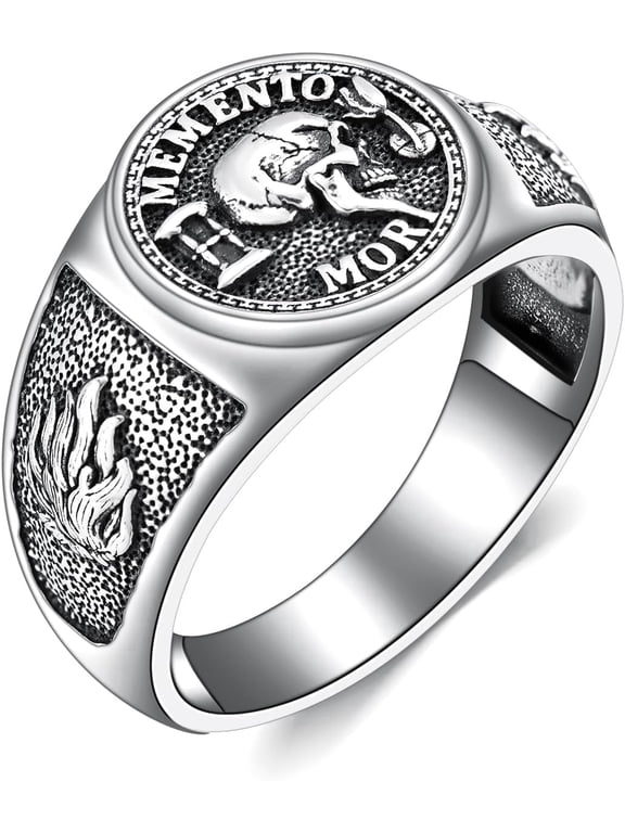Memento Mori Signet Rings 925 Sterling Silver Gothic Skull Ring Stoic Momento Mori Jewelry Gifts for Men Women