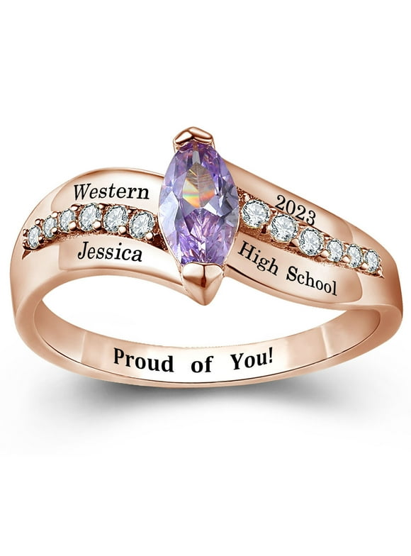 Mementos Fashion Marquise Customized Sterling Silver Women Class Ring for High School and College