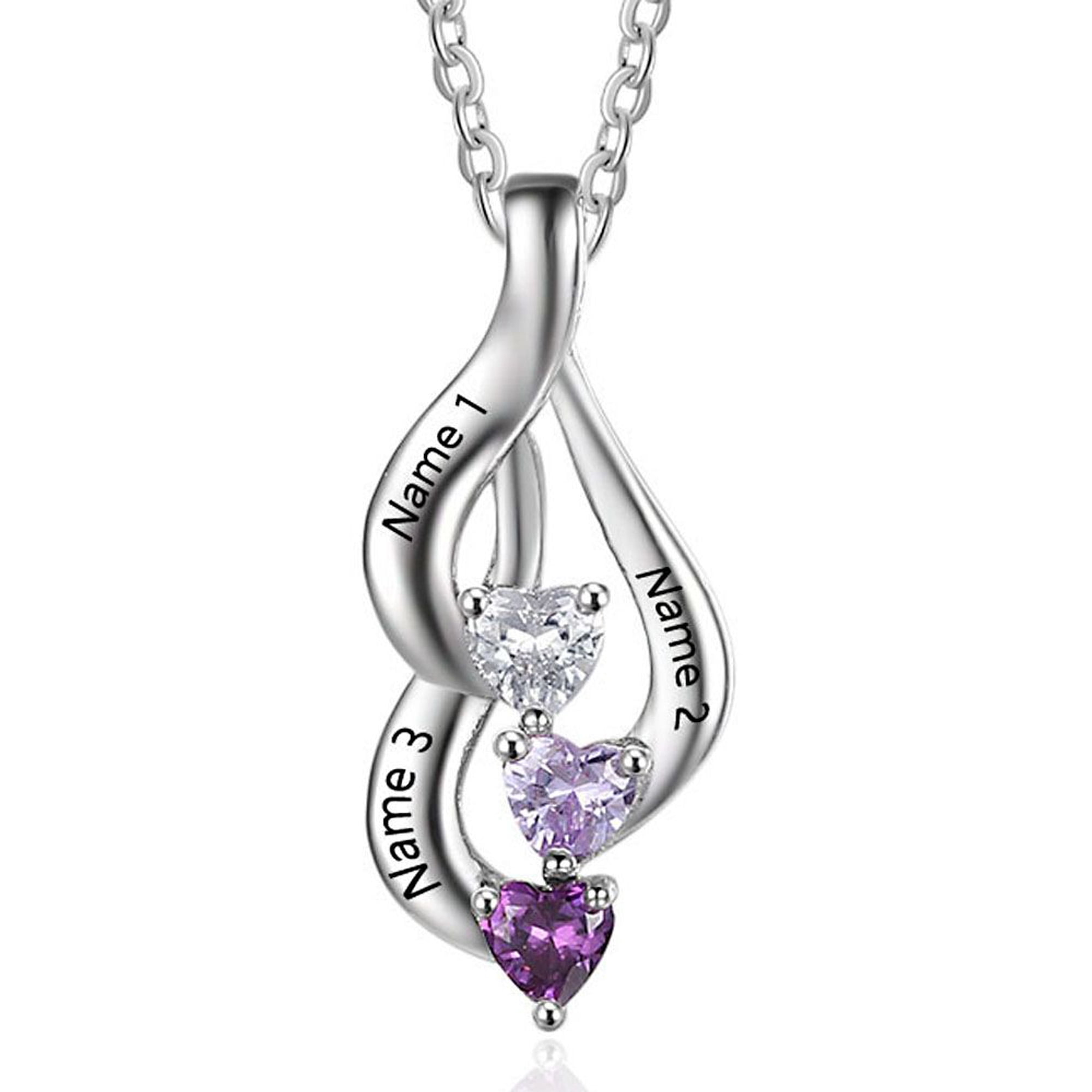 Mementos Custom Family Necklaces for Women Sterling Silver with 3 Birthstone and Name