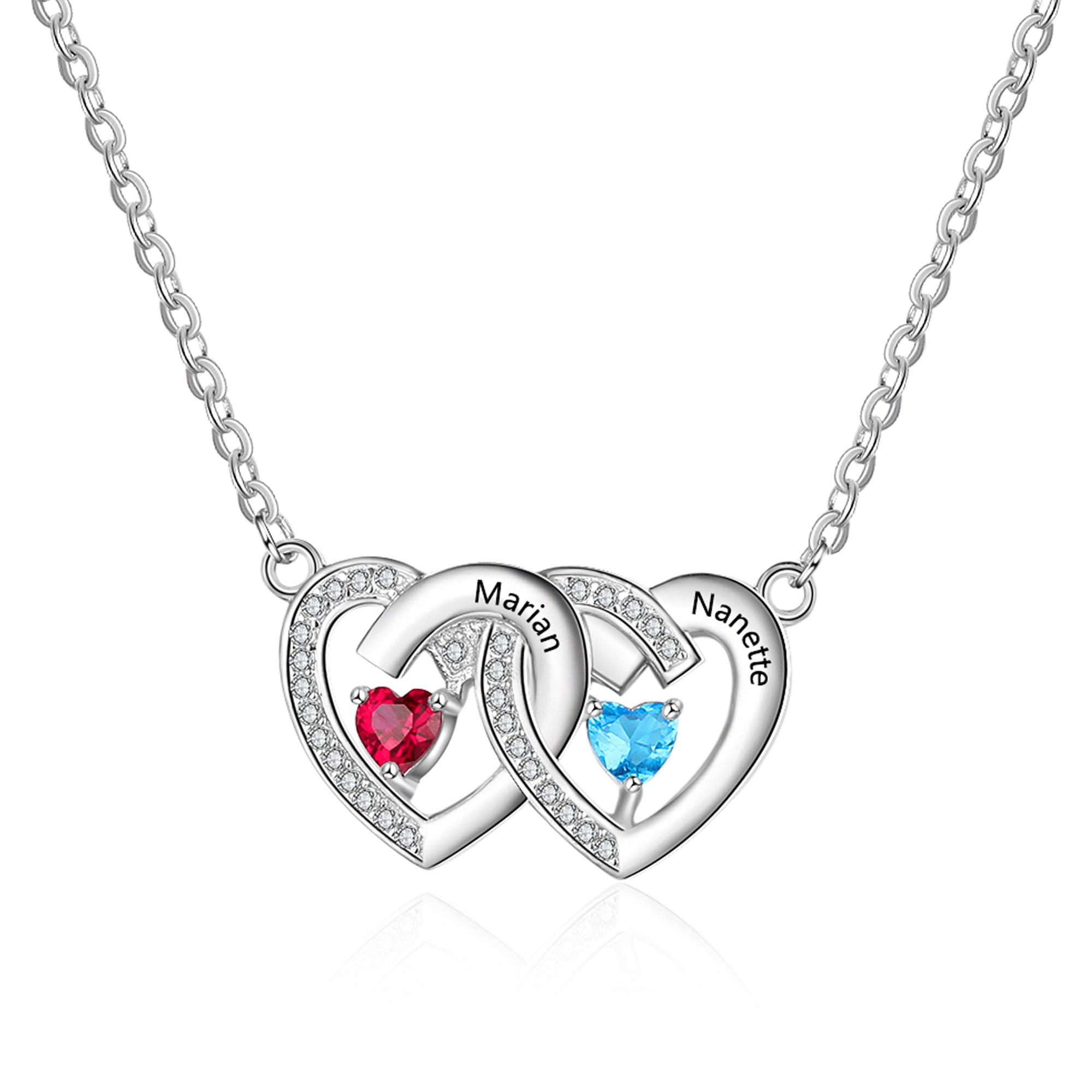 Mementos Jewelry Personalized Sterling Silver 2 Birthstone Family Necklace for Women with Names