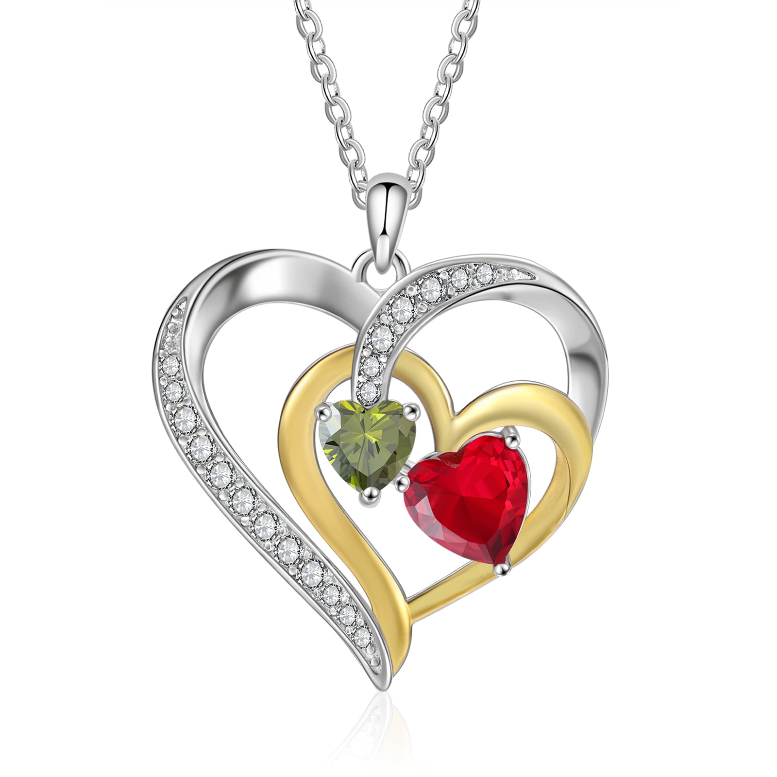 MEMENTOS JEWELRY Mementos Personalized Sterling Silver Family Women's Necklace with 2 Birthstones and Names