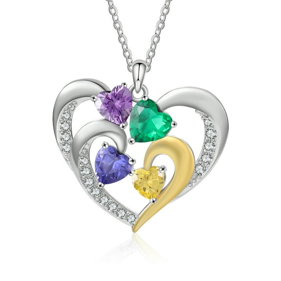 Mementos Personalized Sterling Silver Family Women's Necklace with 4 Birthstones and Names