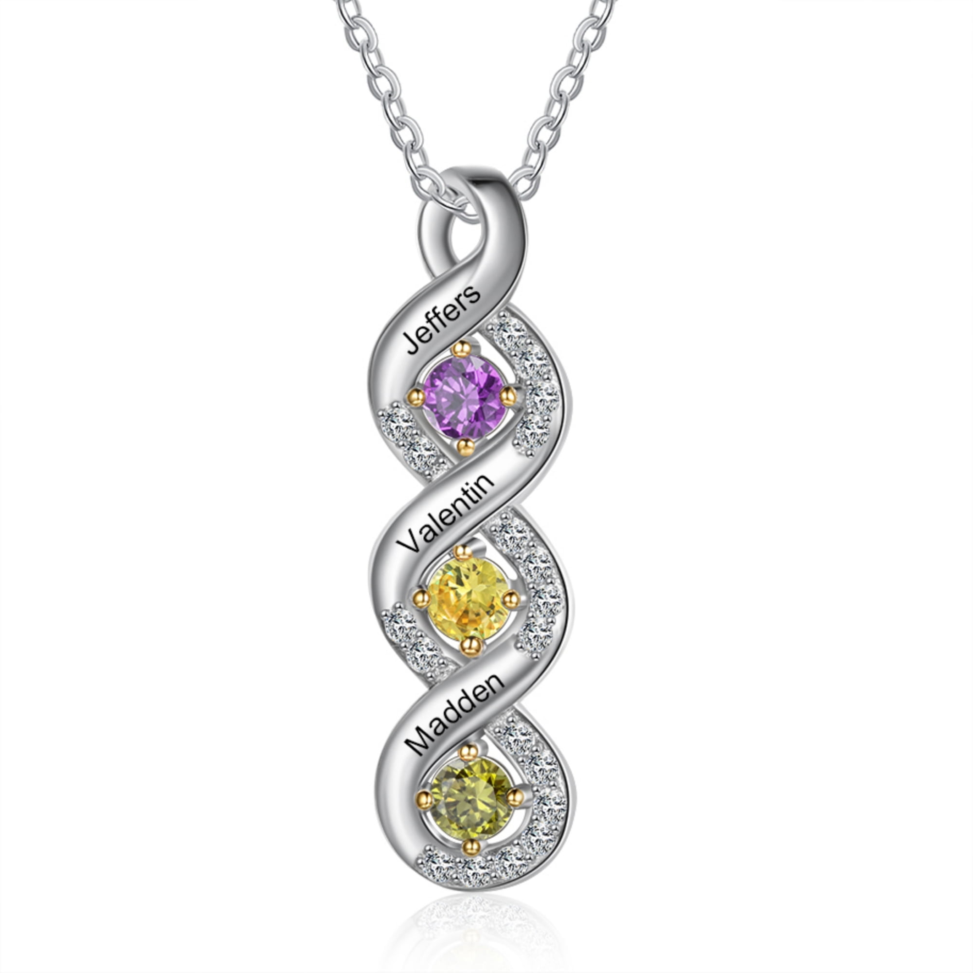 MEMENTOS JEWELRY Custom Configurator Mementos USA Sterling Silver Family Necklace for Women(Mother)3 Birthstone Name