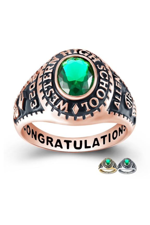 Mementos USA Men's Class Rings Customized for High School or College-Sterling Silver 925/Rose Gold