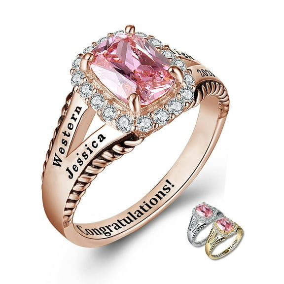 Mementos PJM Custom Class Rings Sterling Silver for Women High School & College Graduate-Rose Gold