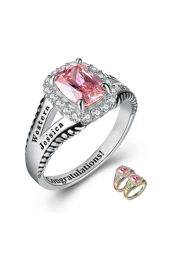 Mementos PJM Custom Class Rings Sterling Silver for Women High School & College Graduate-Platinum