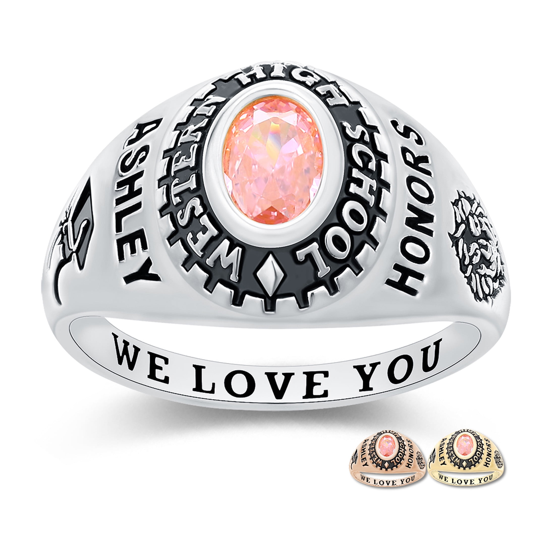 Mementos USA Custom Women's Class Rings Sterling Silver for High School & College-Platinum-Classic