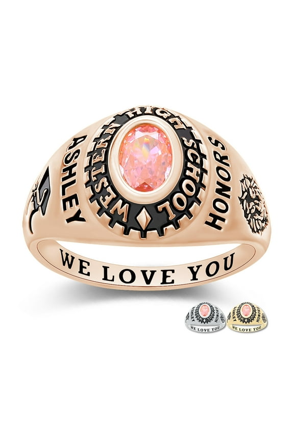 Mementos PJM Custom Women's Class Rings Sterling Silver for High School & College-Rose Gold-Classic