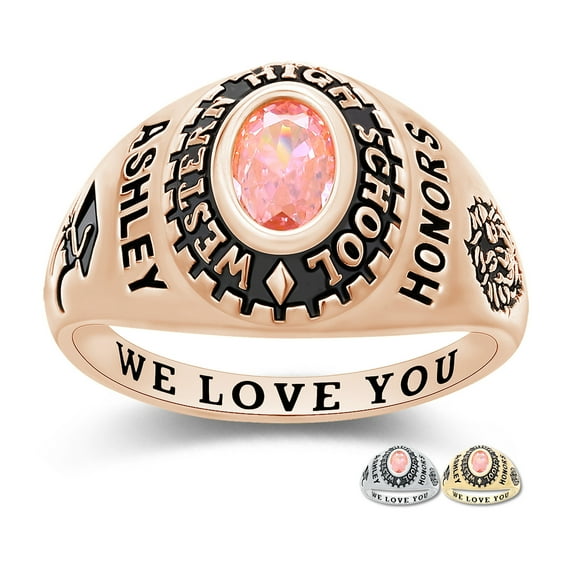 Mementos PJM Custom Women's Class Rings Sterling Silver for High School & College-Rose Gold-Classic