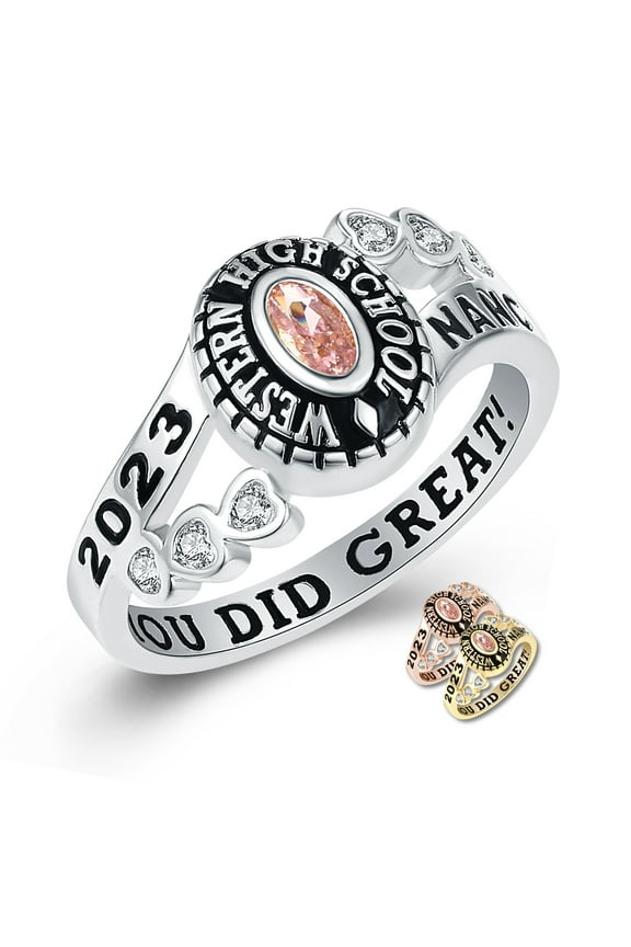 Mementos PJM Custom Women's Class Rings Sterling Silver for High School or College-Rhodium Plated